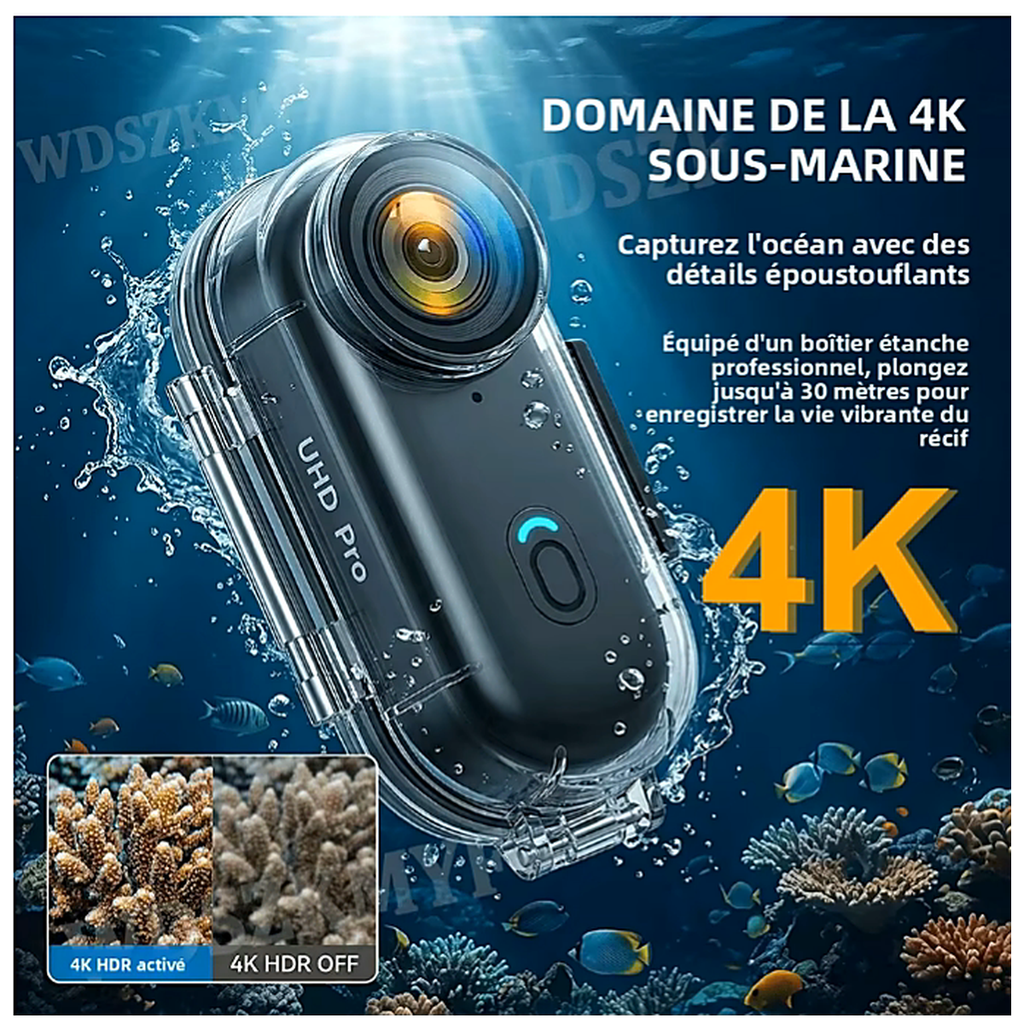 Mini Caméra d'Action 4K — Étanche 30 m, Carte 64 Go Incluse
