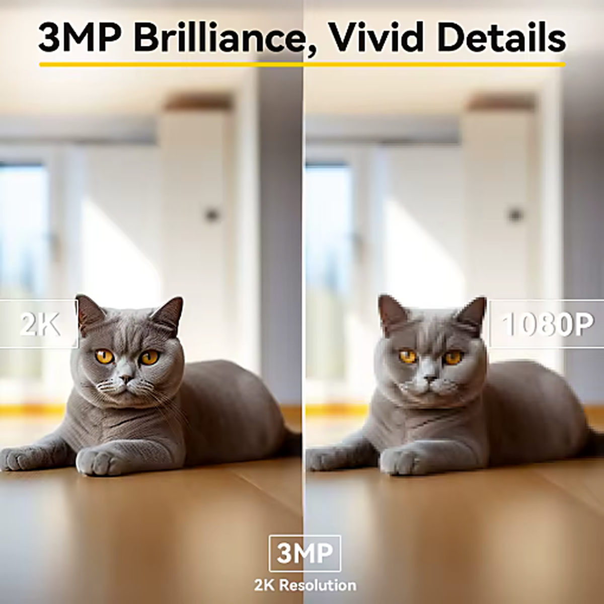 Caméra Surveillance WiFi 2K — 360° Bébé, Animaux, Vision Nocturne