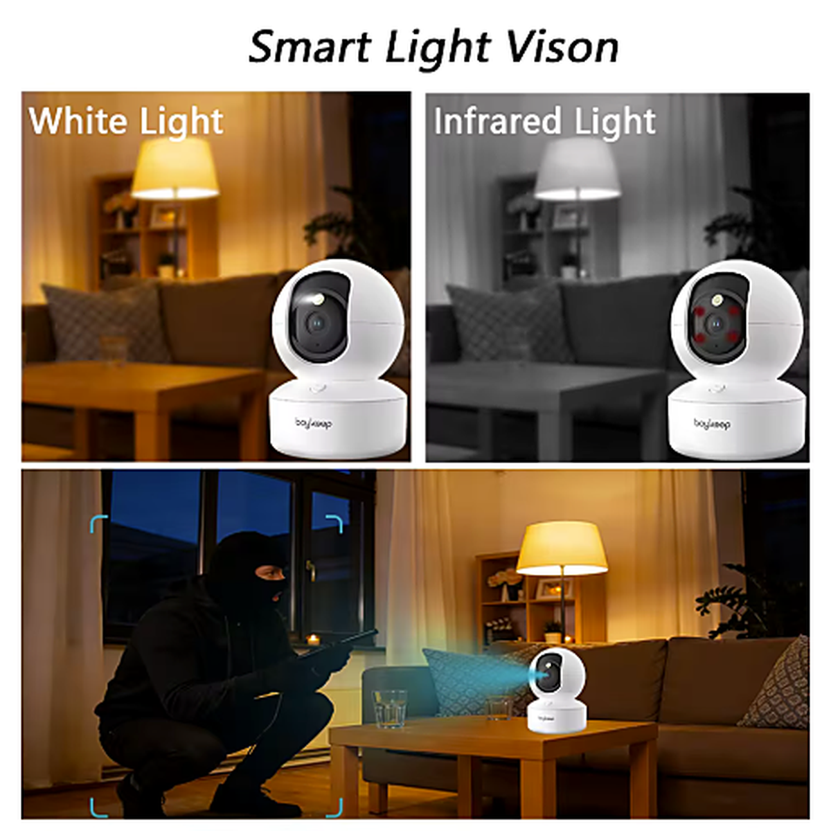 Caméra Surveillance WiFi 2K — 360° Bébé, Animaux, Vision Nocturne