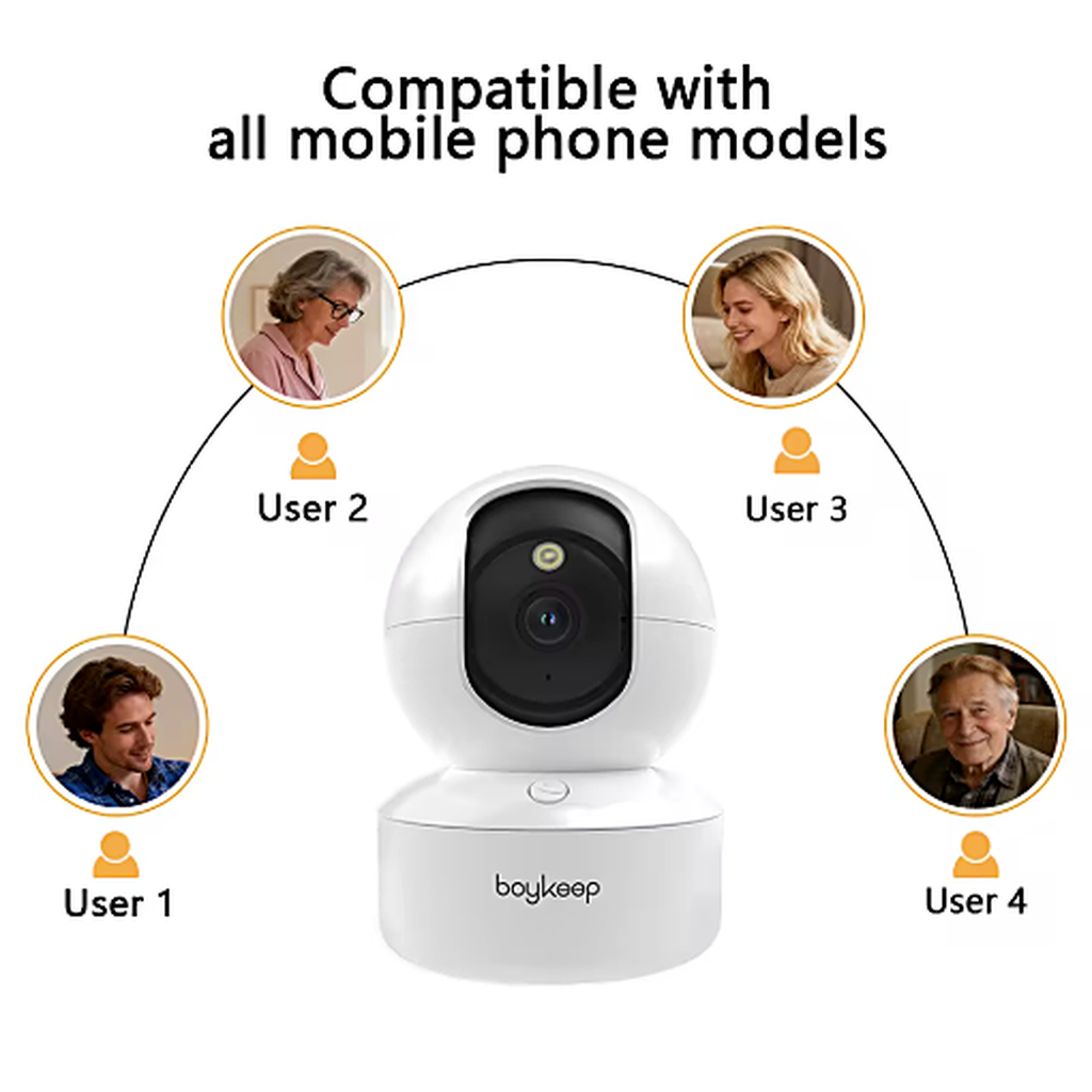 Caméra Surveillance WiFi 2K — 360° Bébé, Animaux, Vision Nocturne