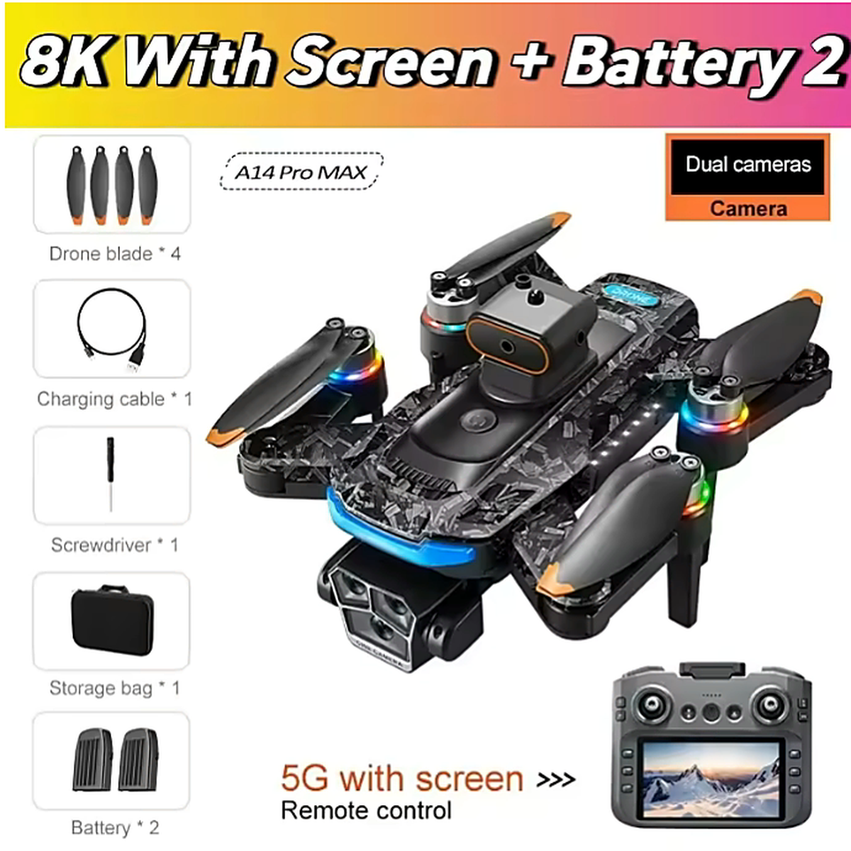 Drone GPS Pliable A14 Pro Max — Écran Intégré