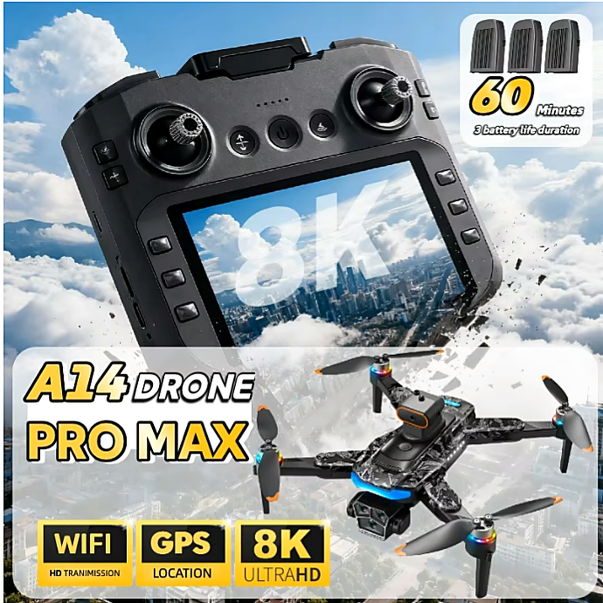 Drone GPS Pliable A14 Pro Max — Écran Intégré