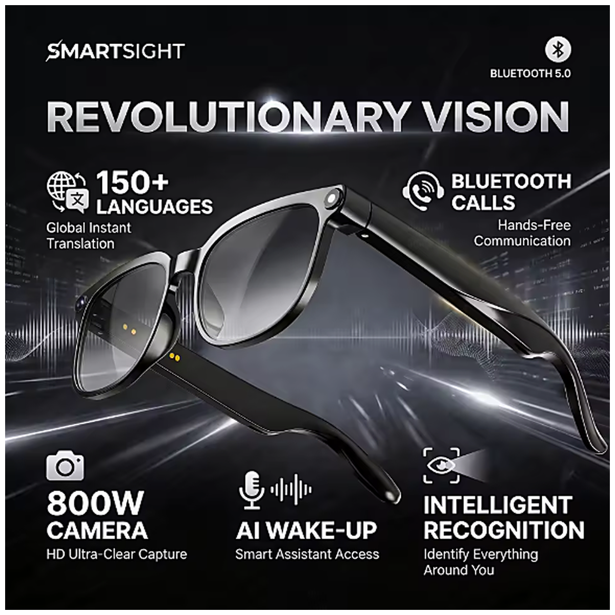 Lunettes Connectées 4K — Caméra 8 MP et Traduction