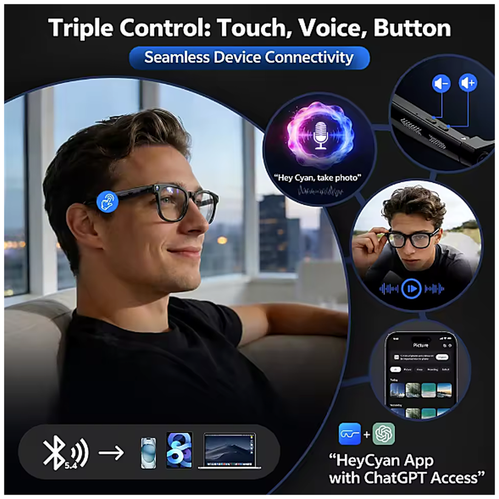 Lunettes Connectées 4K — Caméra 8 MP et Traduction