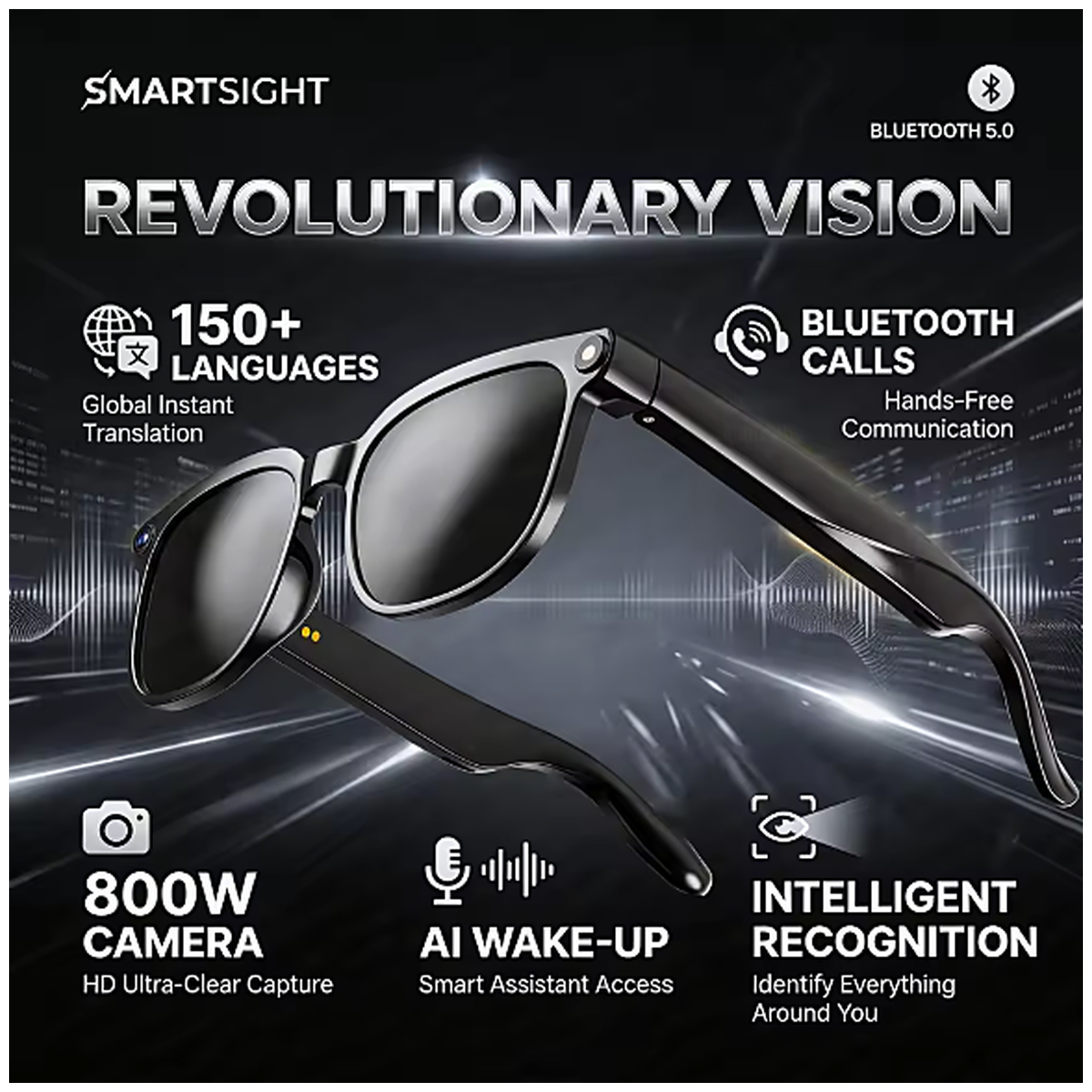 Lunettes Connectées 4K — Caméra 8 MP et Traduction